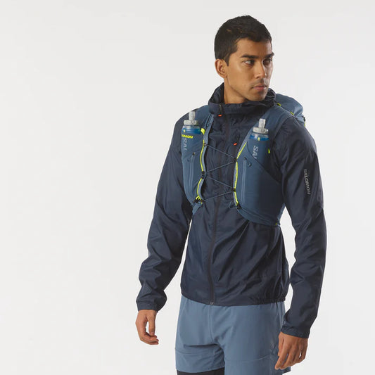 Gilet d’hydratation Salomon ADV Skin 12 bleu pierre, vue de face